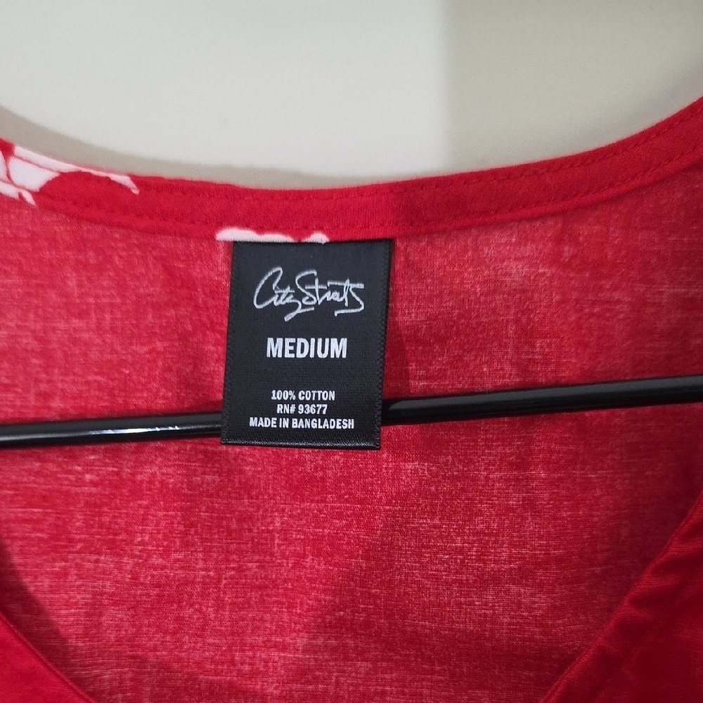 City Streets Red Sleeveless Sundress Scoop Neck Cotton Mini Dress - Picture 2 of 6